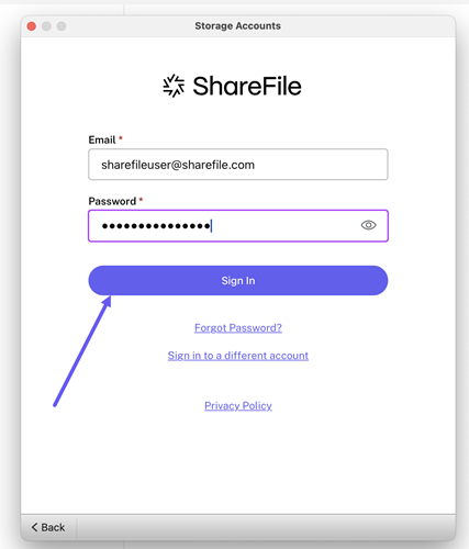 ShareFile for Mac url screen 6