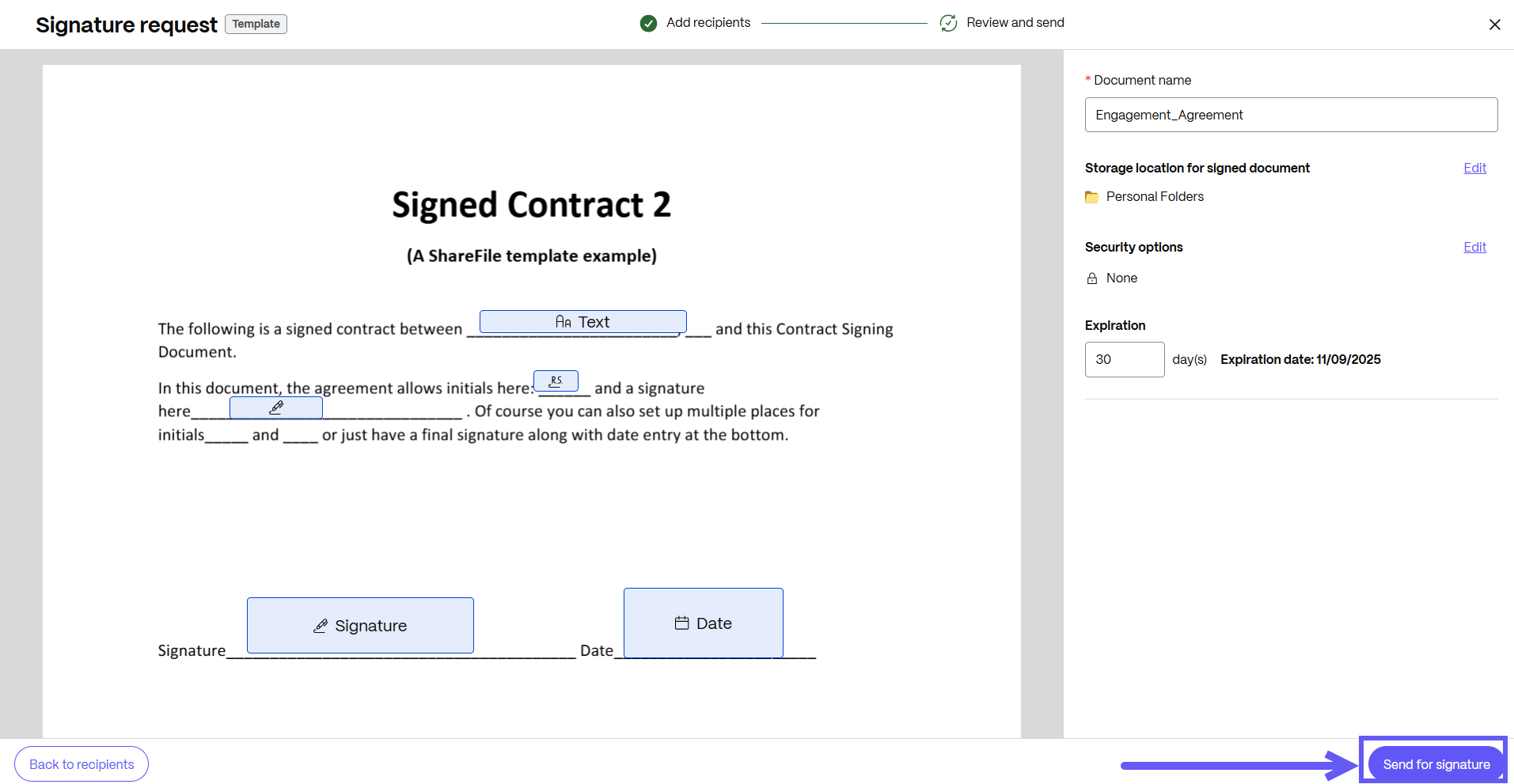 Bulk sends for signature