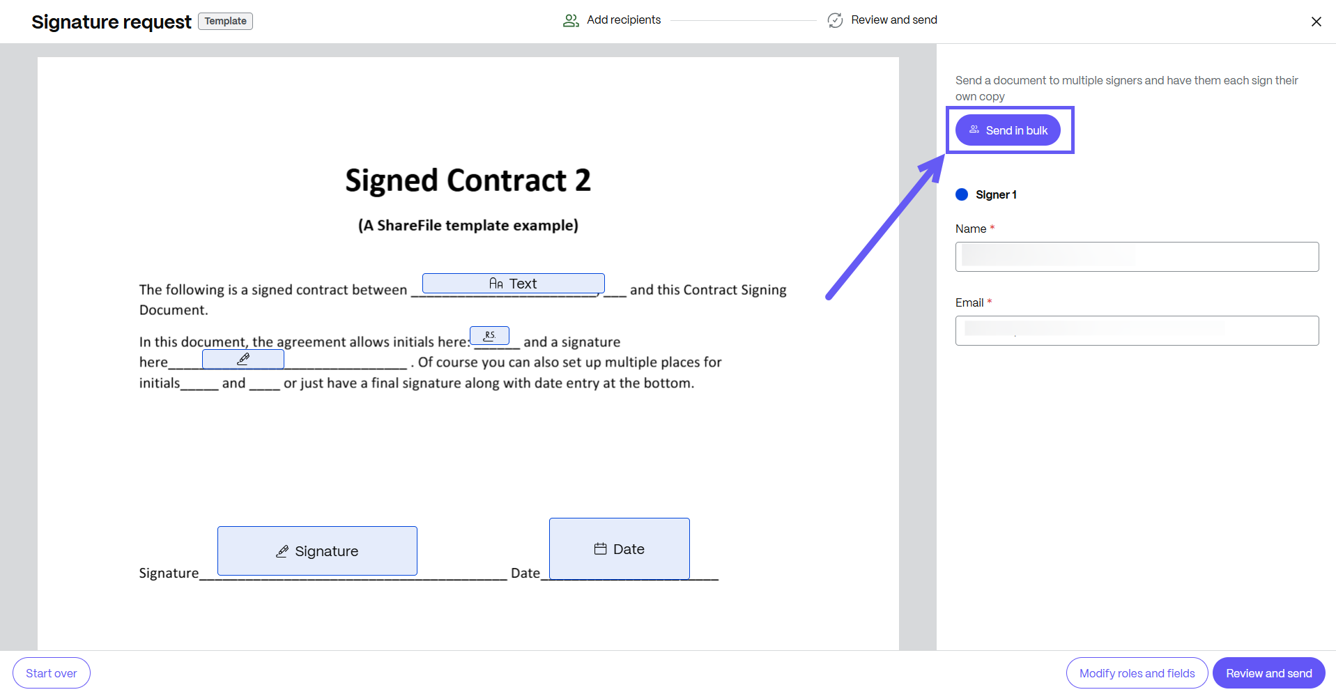 Bulk sends for signature