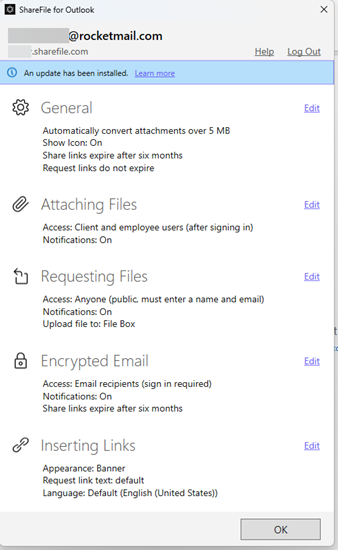 Change Default Settings For ShareFile In Outlook ShareFile