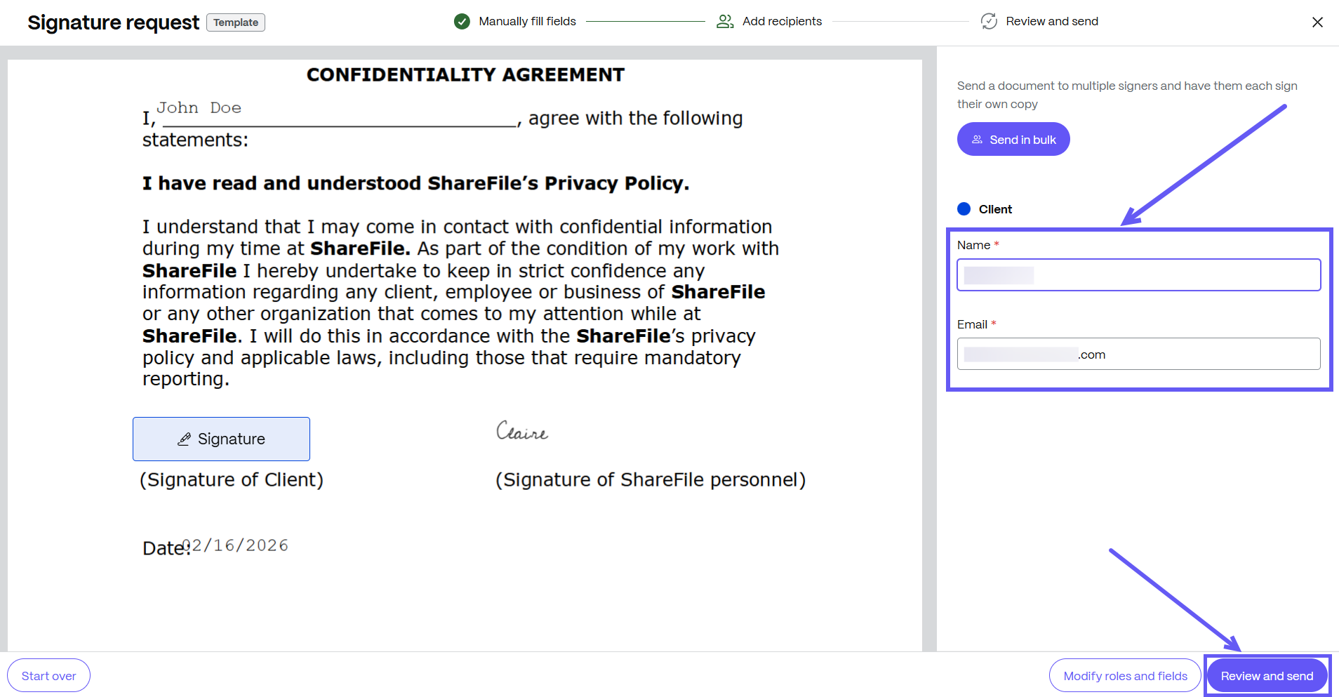 SF sender filled fields