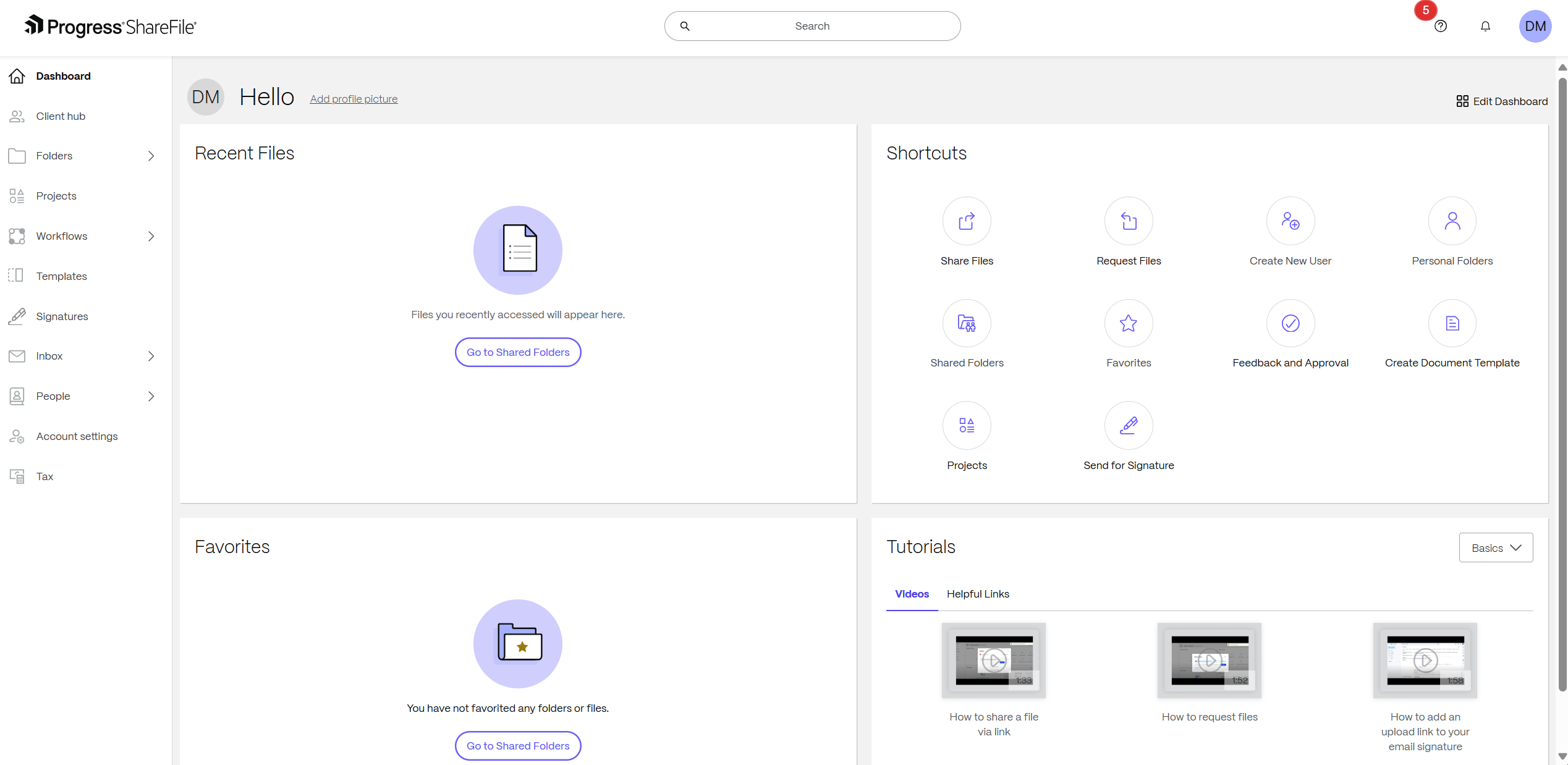 ShareFile dashboard tiles