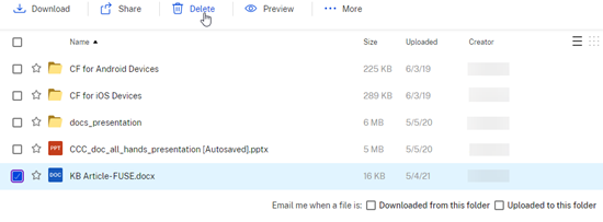 ファイルの削除 - Citrix Files for Windows