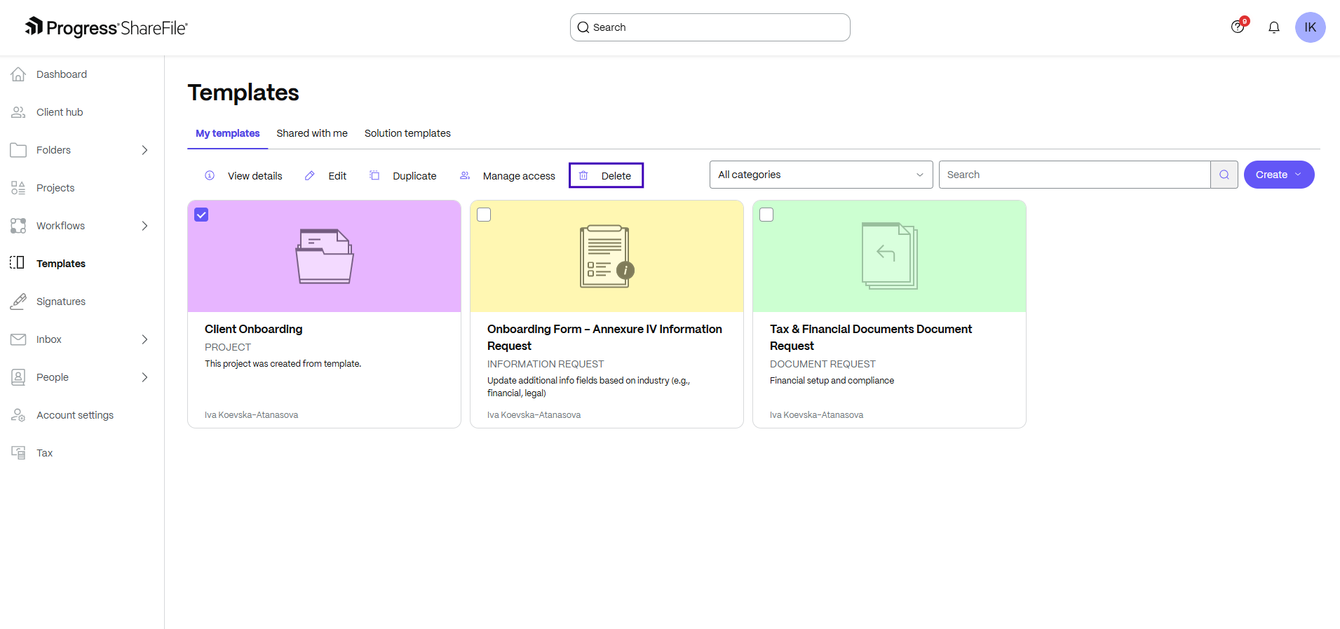 Delete project template