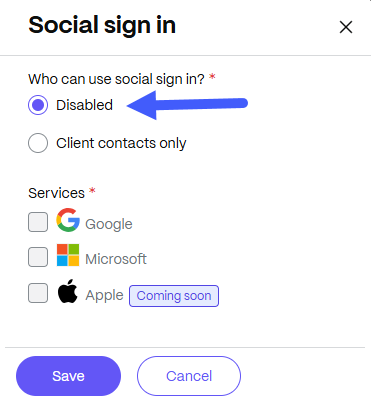 Disable Social sign in