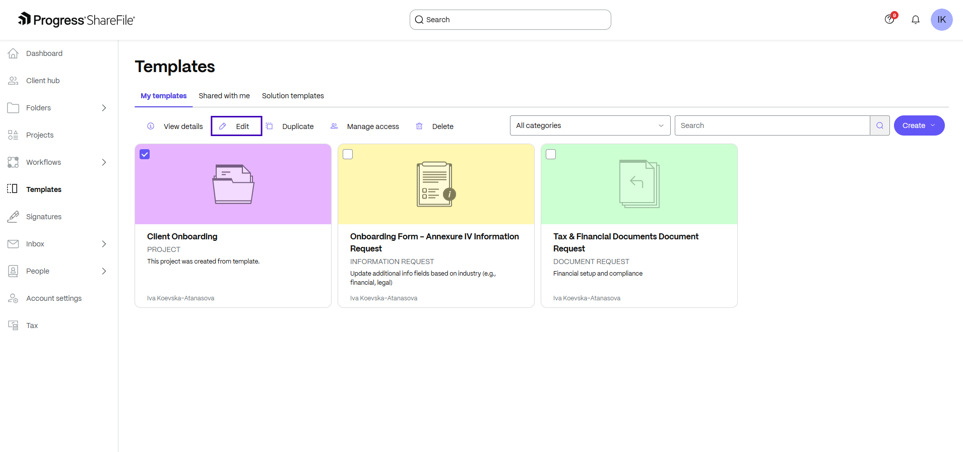 Edit project template