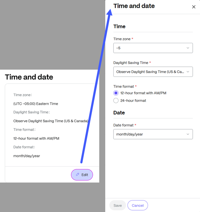 Edit time and date