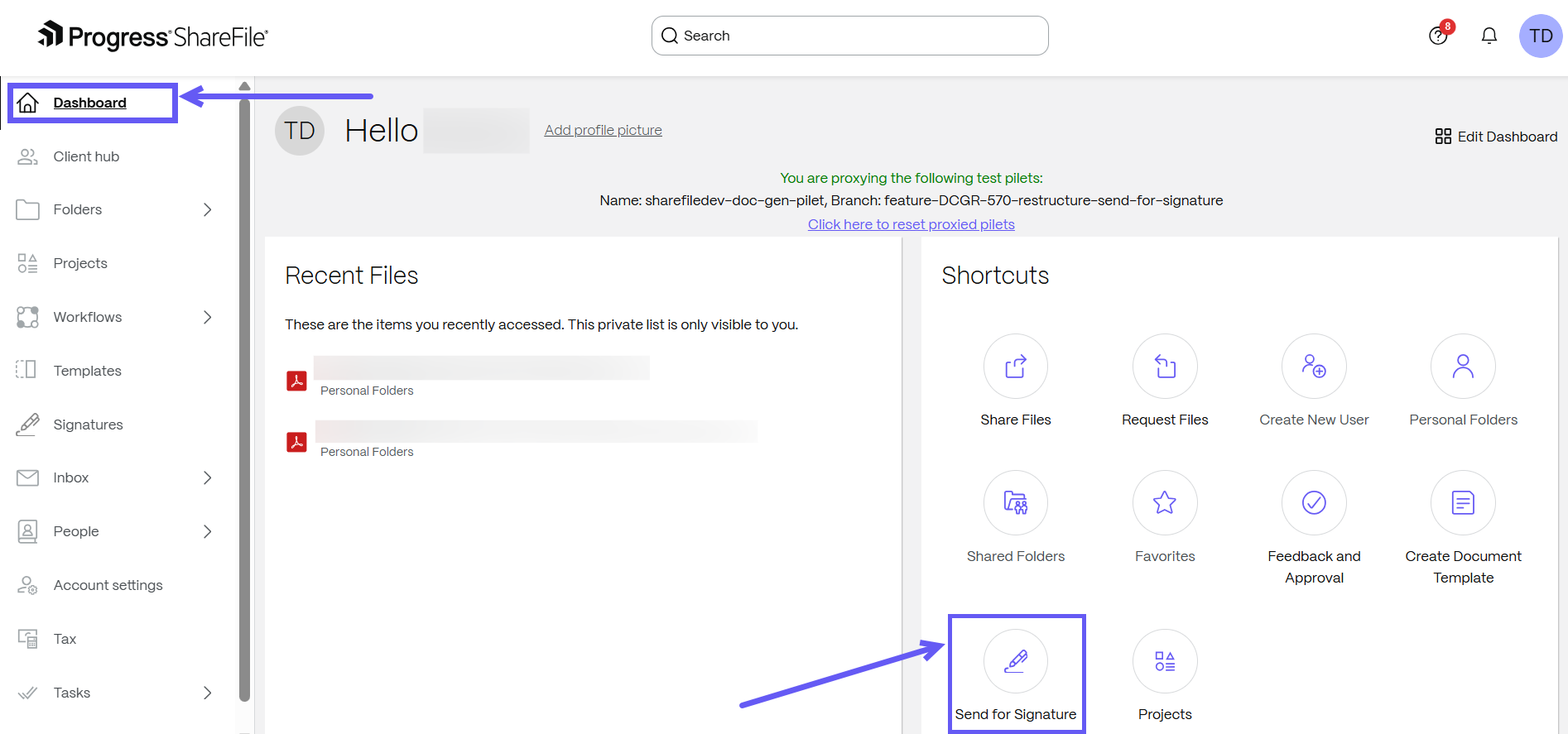 Send signature request