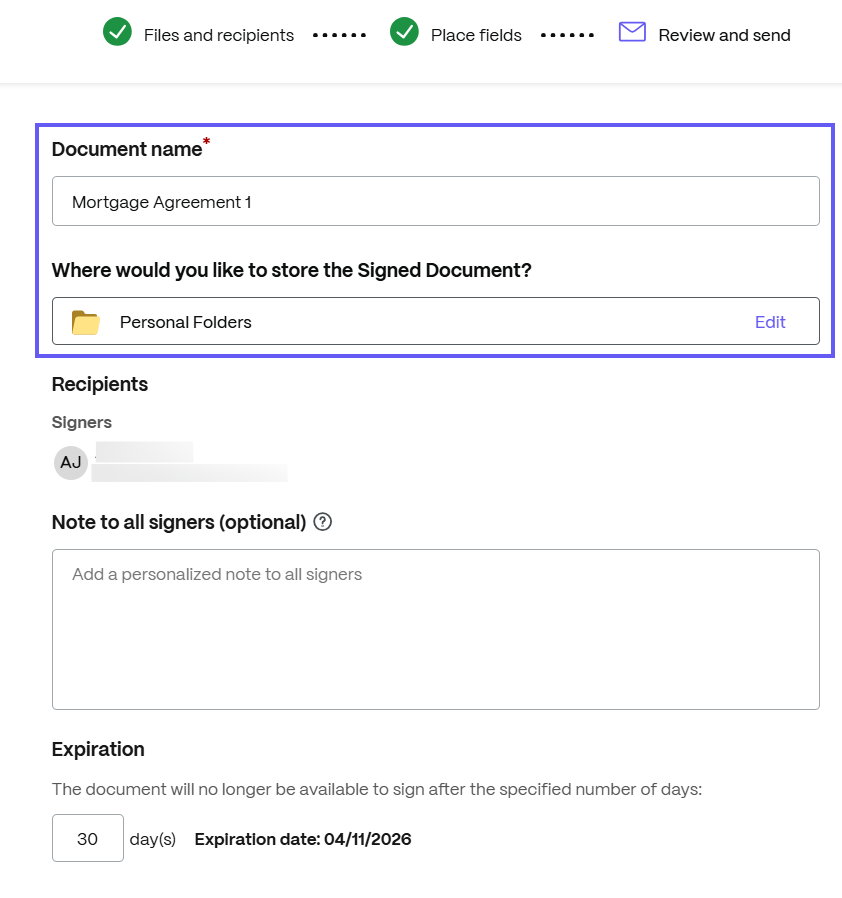 Send signature request