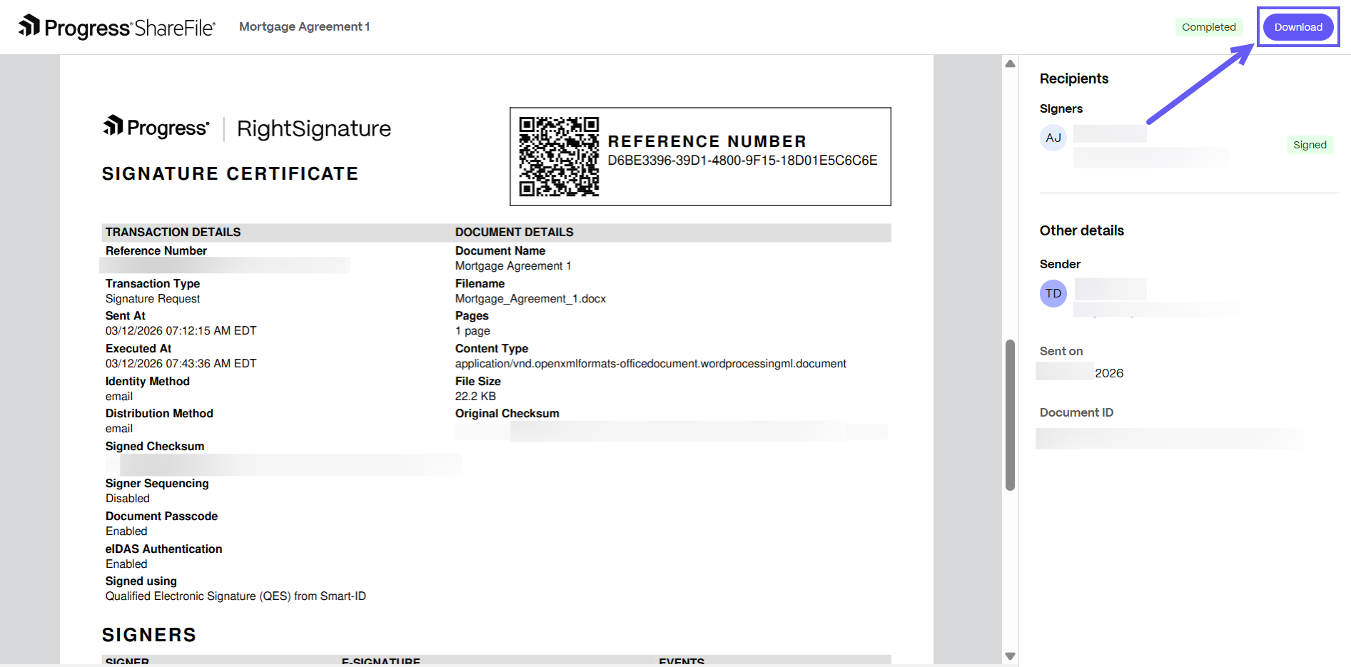 Sign signature request