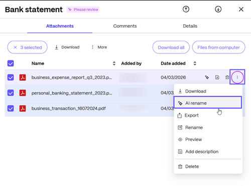 AI rename three-dot menu