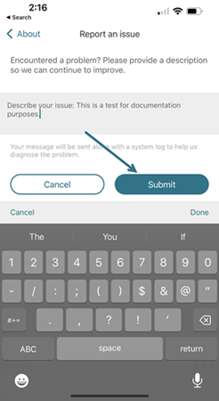 Archivo de registro en la pantalla de ShareFile para iOS