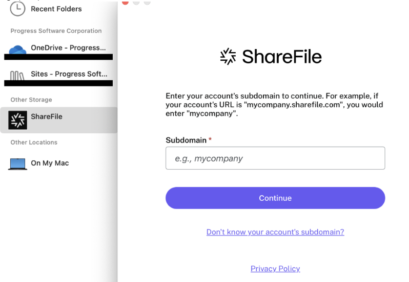ShareFile for Mac url screen 4