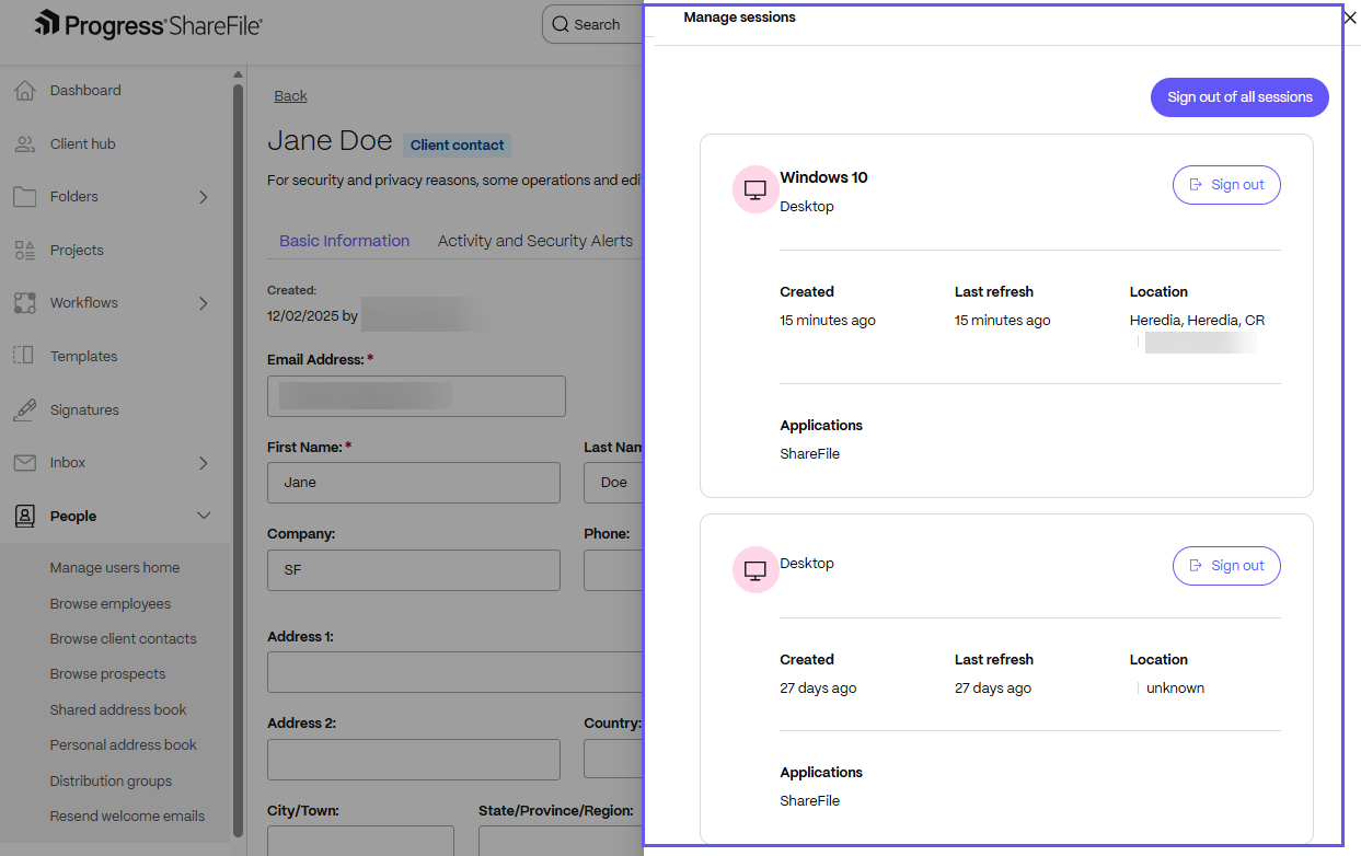 Manage Sessions Admin