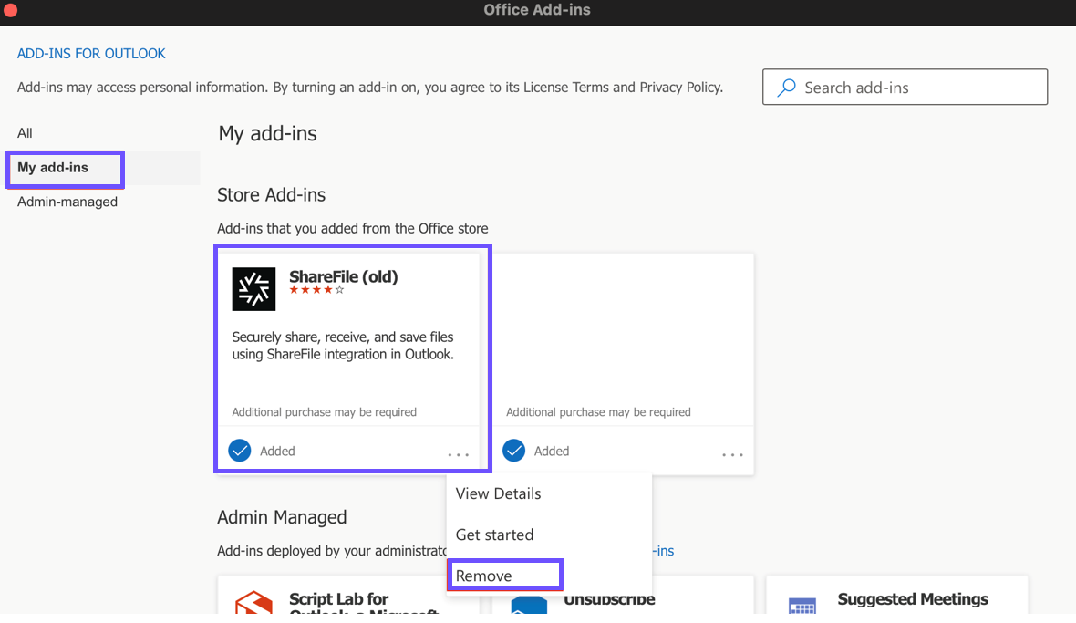 Outlook ribbon with ShareFile