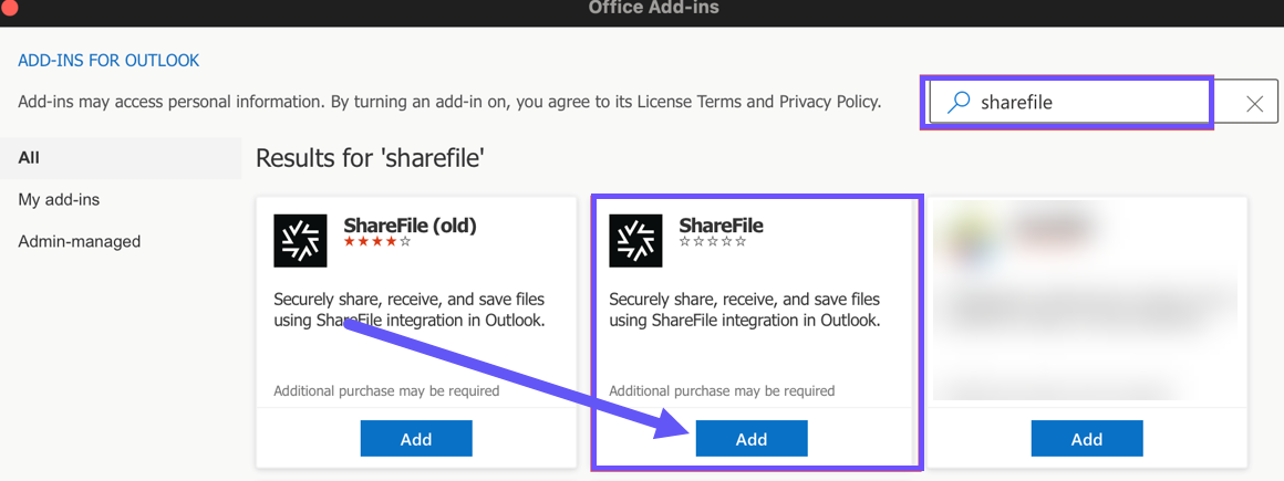 Outlook ribbon with ShareFile