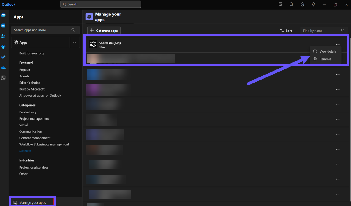 Outlook ribbon with ShareFile