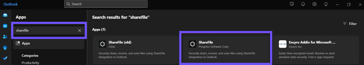 Outlook ribbon with ShareFile