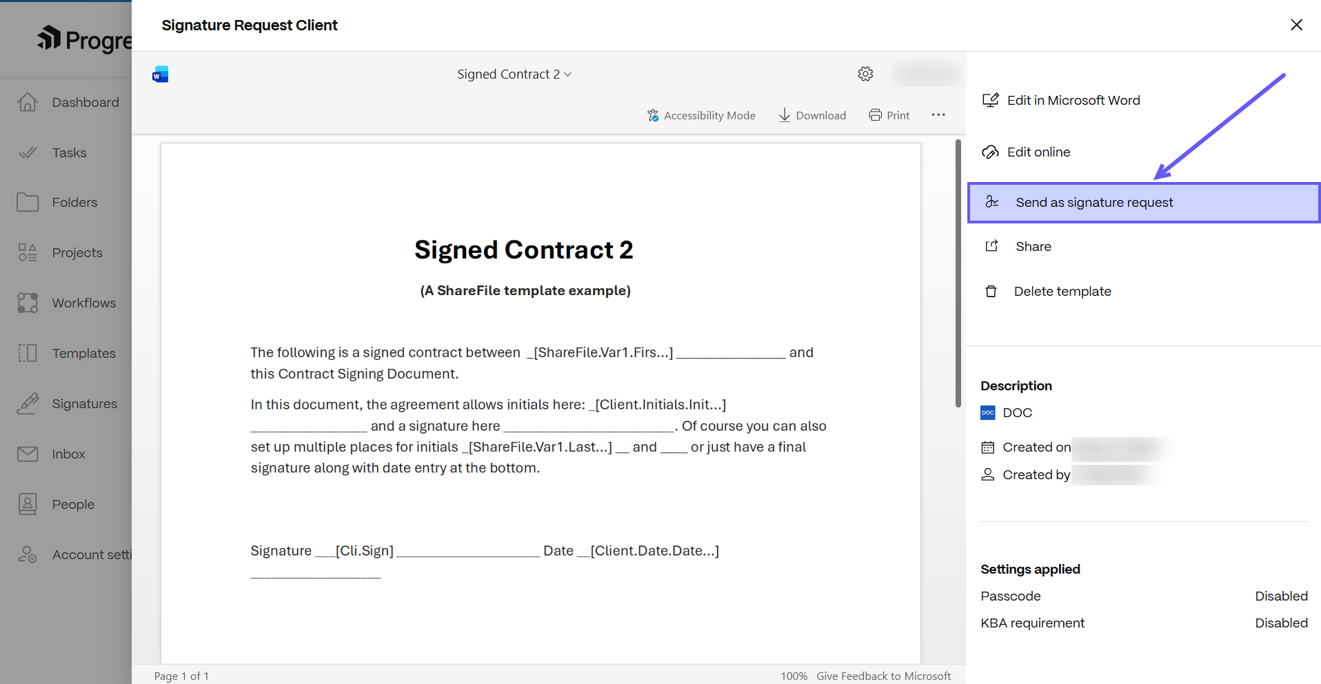 Send signature request