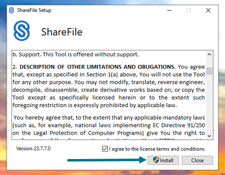 Bildschirm mit ShareFile für Mac-URL