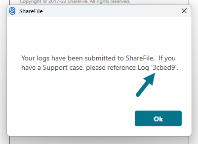 Referencia en la pantalla de ShareFile para Windows