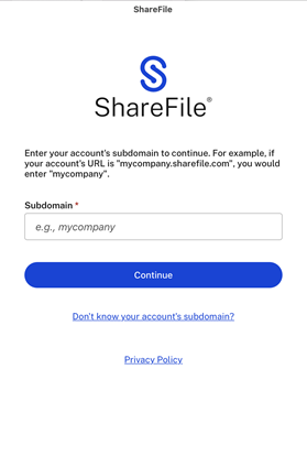 Bildschirm mit der ShareFile für Windows-URL
