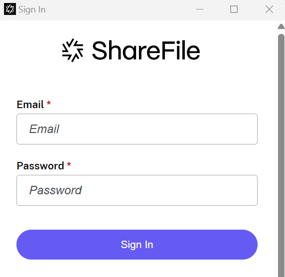 Share Files for Windows  log in screen