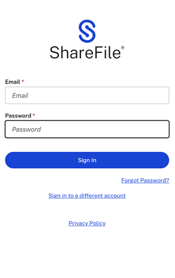 Anmeldebildschirm für ShareFile für  Windows