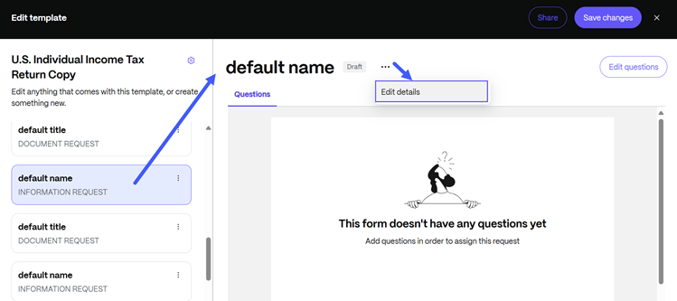 Edit Template Actions