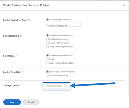 Zone de dossiers d'applications Web